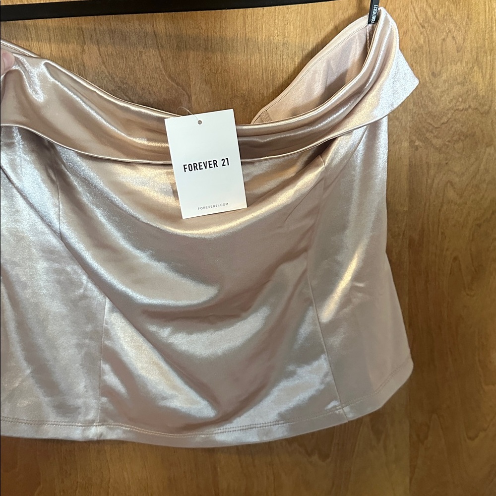 Forever 21 Women's Satin Foldover Tube Crop Top Cream X-Large - Picture 5 of 5